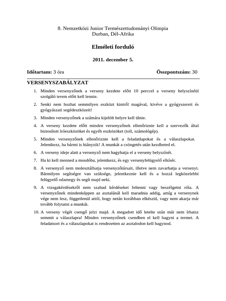 IJSO Theory Exam Paper FINAL Hungarian | PDF