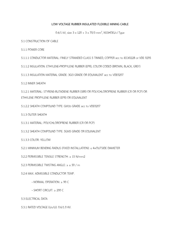 Low Voltage Mining Cable Specifications | PDF | Insulator (Electricity ...