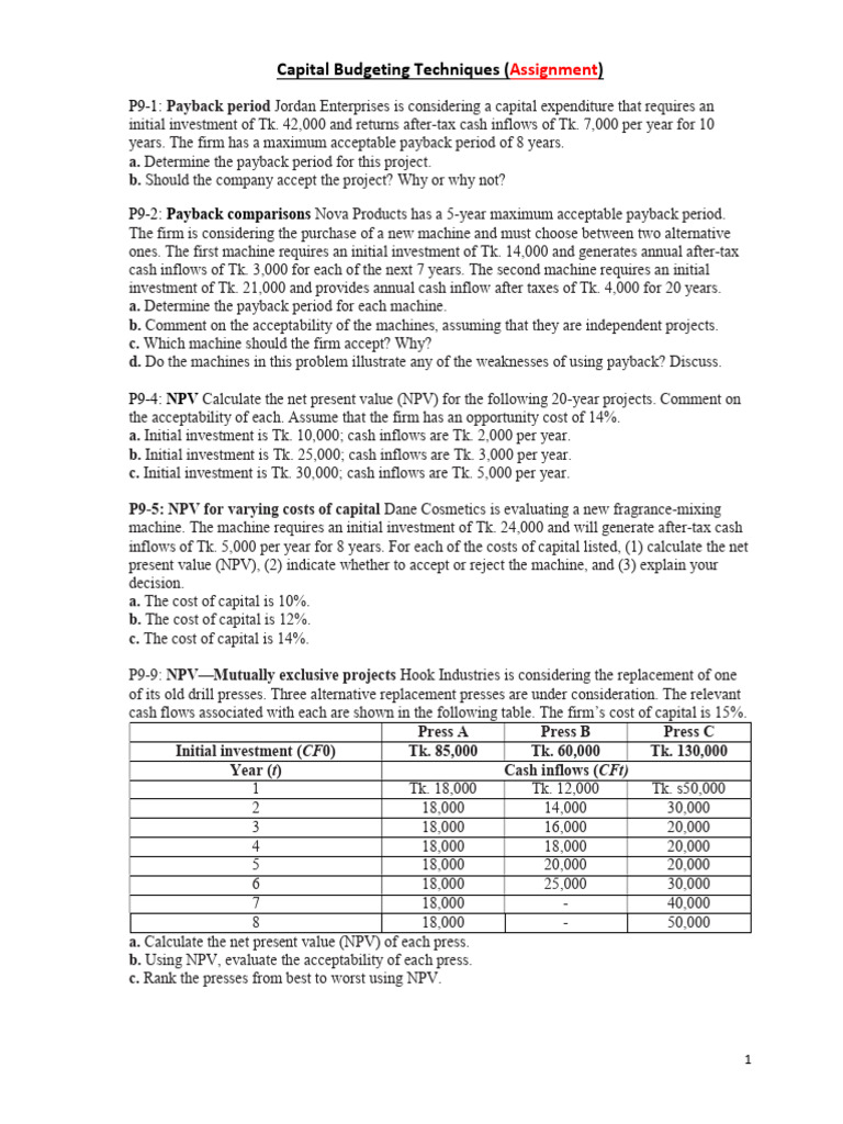 Capital Budgeting Analysis Techniques | PDF | Internal Rate Of Return ...