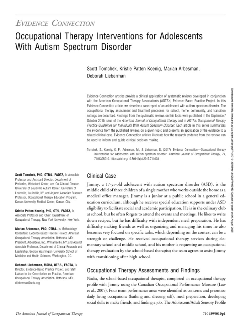 Occupational Therapy Interventions For Adolescents With Autism Spectrum ...