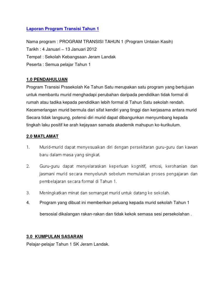 Contoh Laporan Transisi Thn 1