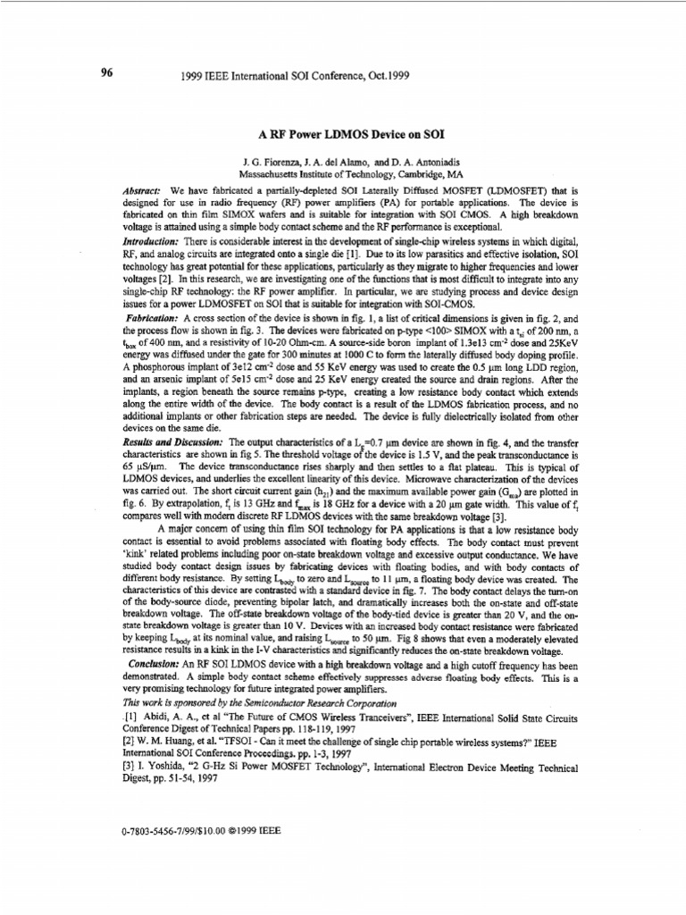RF Power LDMOS on SOI Technology | PDF | Mosfet | Electronics