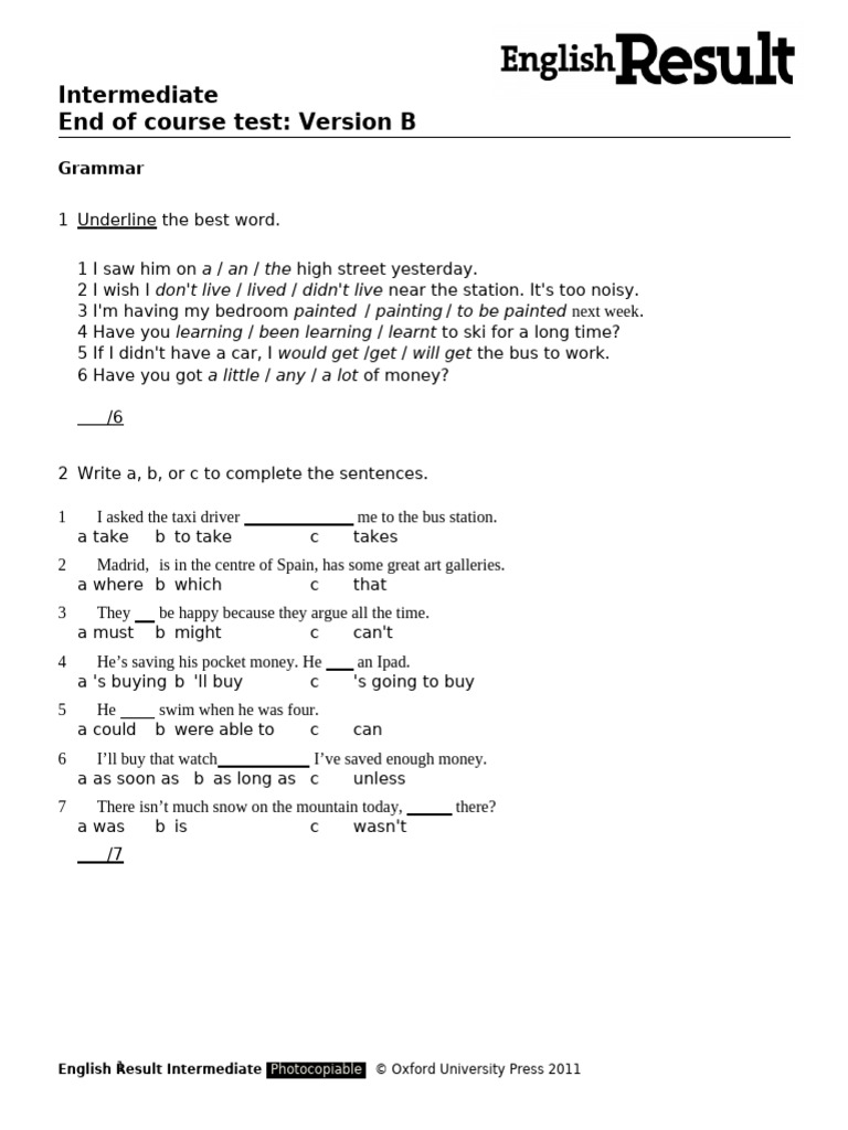 Intermediate End-of-Course Test B | PDF