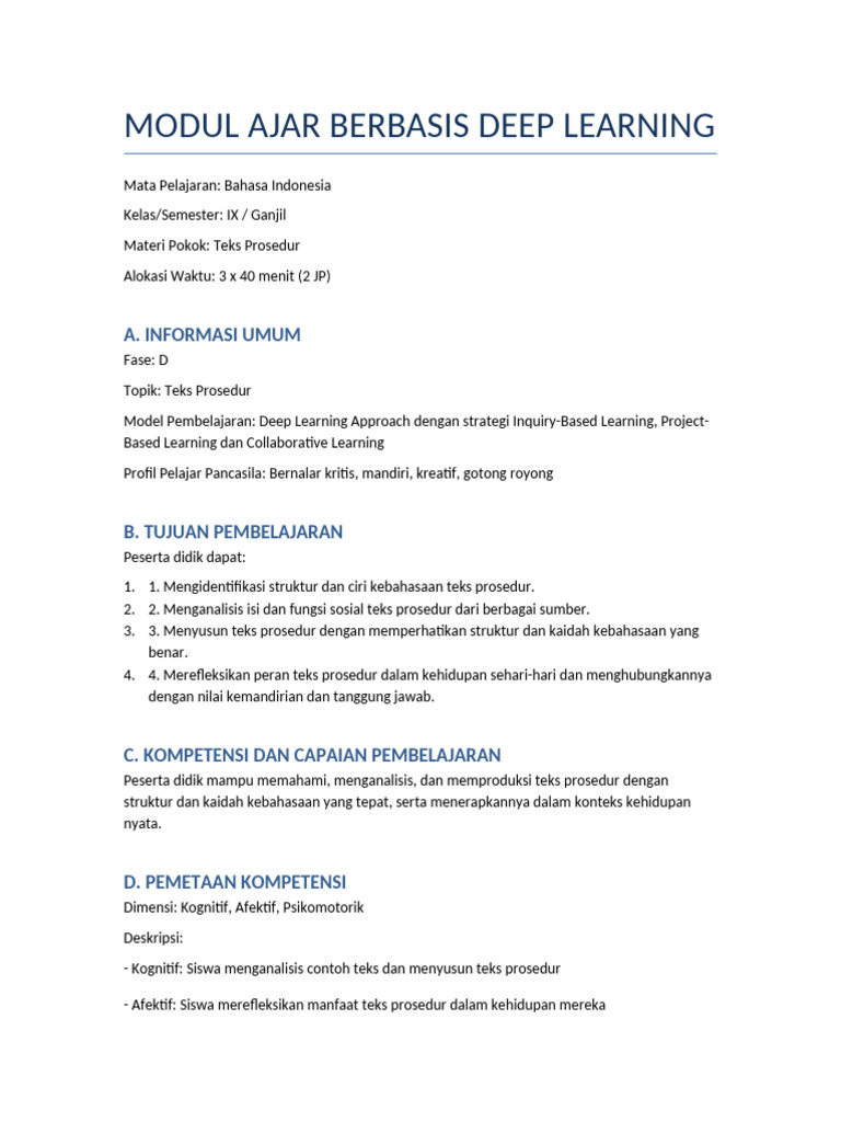 Modul Ajar Teks Prosedur Deep Learning | PDF