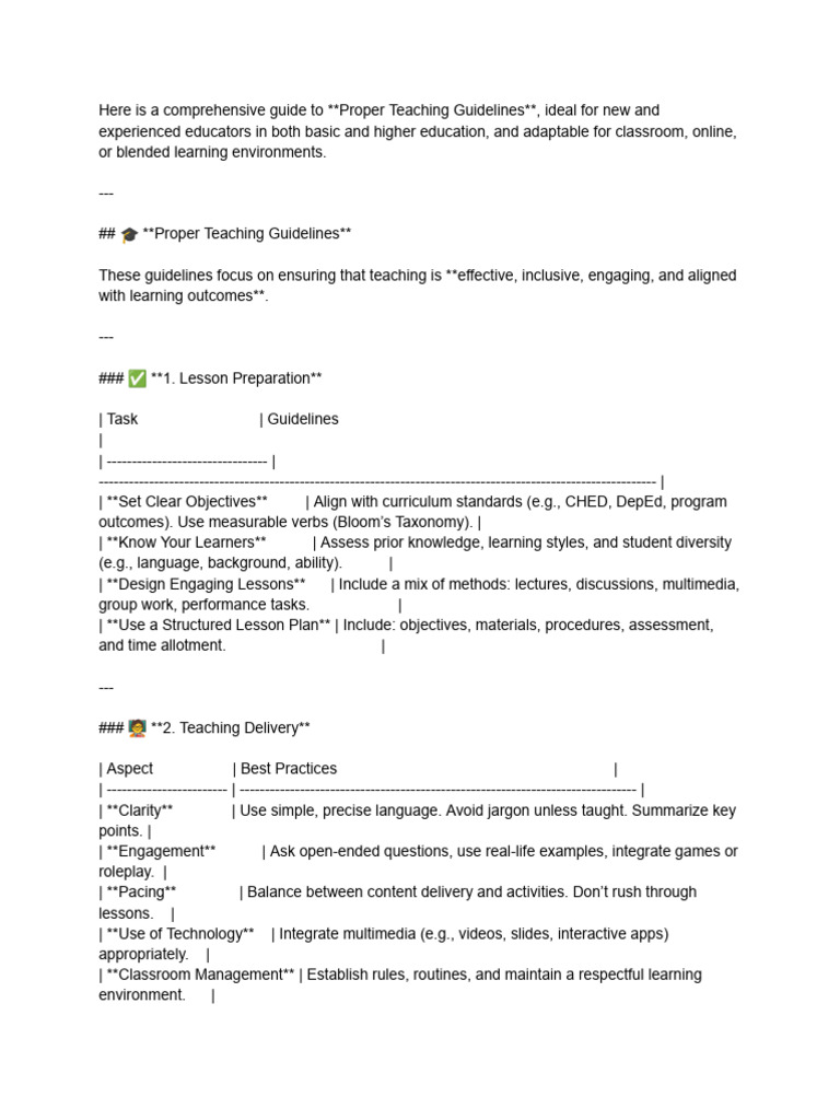 Effective Teaching Guidelines for Educators | PDF | Educational ...