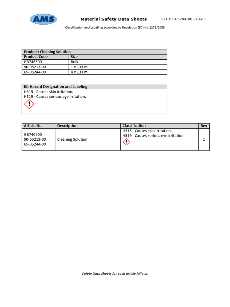 Cleaning Solution Safety Data Sheet | PDF | Dangerous Goods | Toxicity
