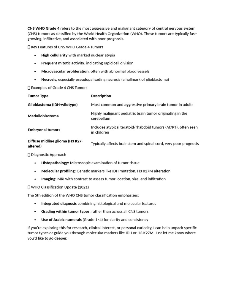Understanding CNS WHO Grade 4 Tumors | PDF