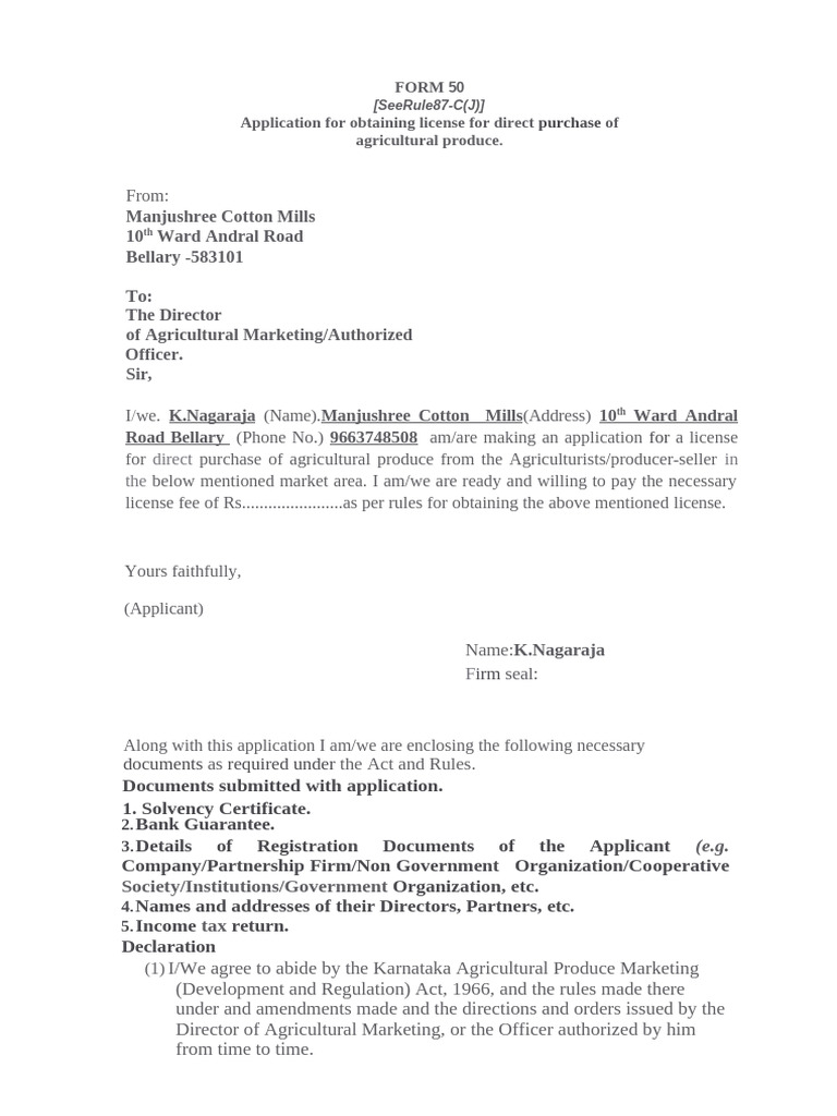 License Application for Direct Purchase of Produce | PDF