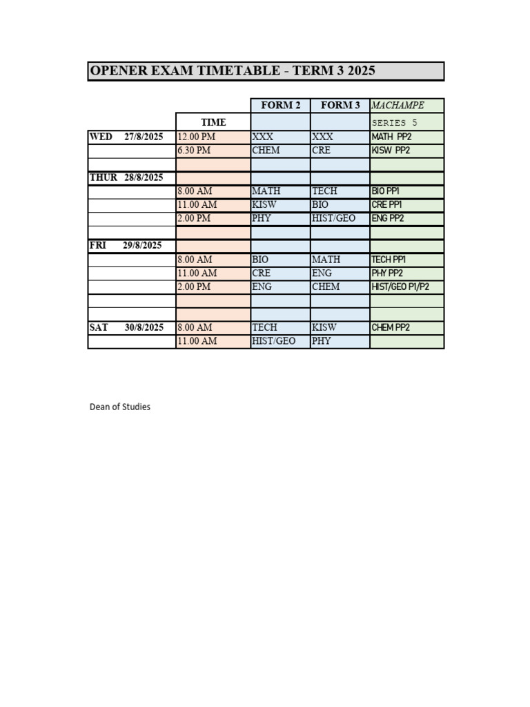 Term 3 2025 Exam Timetable | PDF