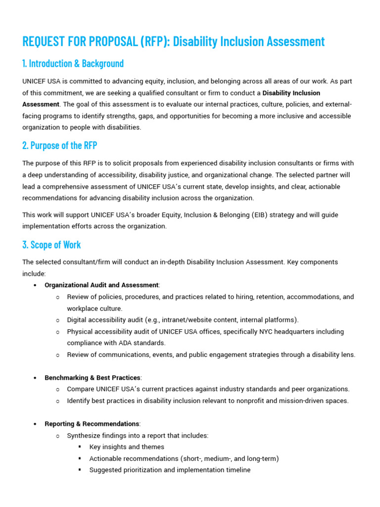 Disability Inclusion Assessment RFP | PDF | Accessibility | Disability