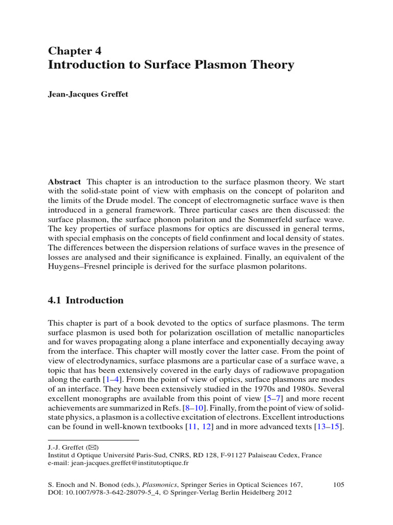 Introduction to Surface Plasmon Theory | PDF | Plasmon | Waves