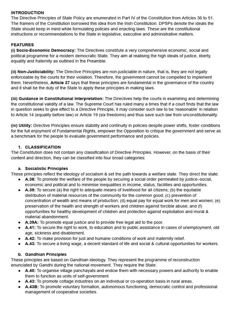 Directive Principles of State Policy | PDF | Political Science | Justice