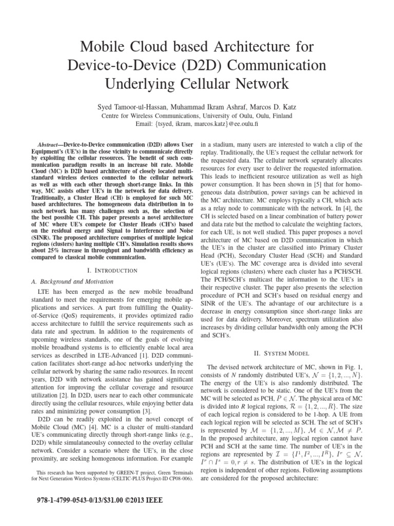 Mobile Cloud Architecture for D2D Communication | PDF | Computer ...