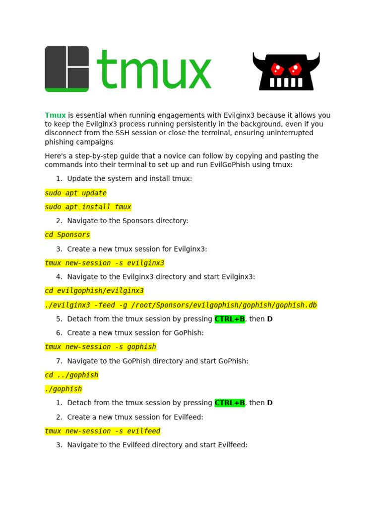 Setting Up EvilGoPhish with Tmux | PDF