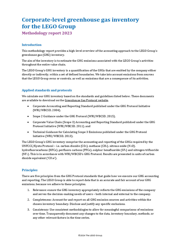 LEGO Group GHG Inventory Methodology 2023 | PDF | Greenhouse Gas ...