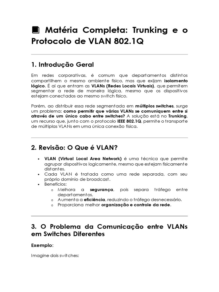 Trunking e VLAN 802.1Q em Redes | PDF | Comutador de rede | Rede de ...