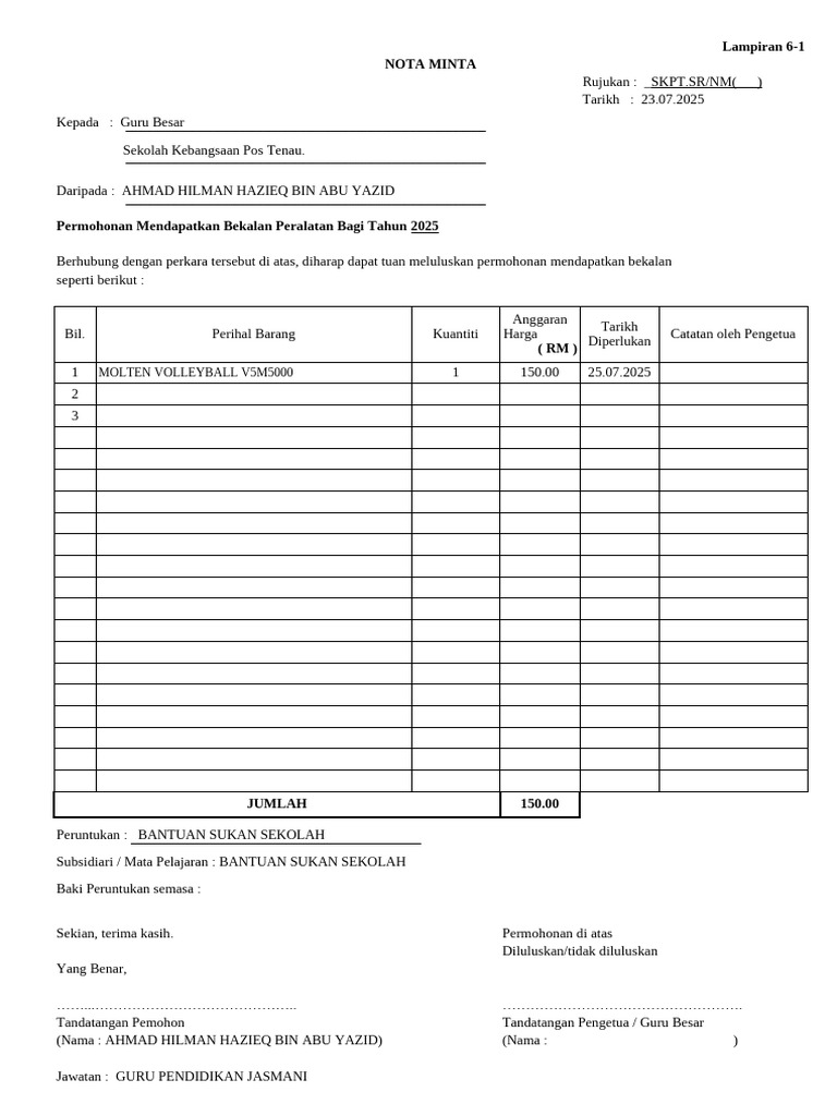 Nota Minta 2021 | PDF