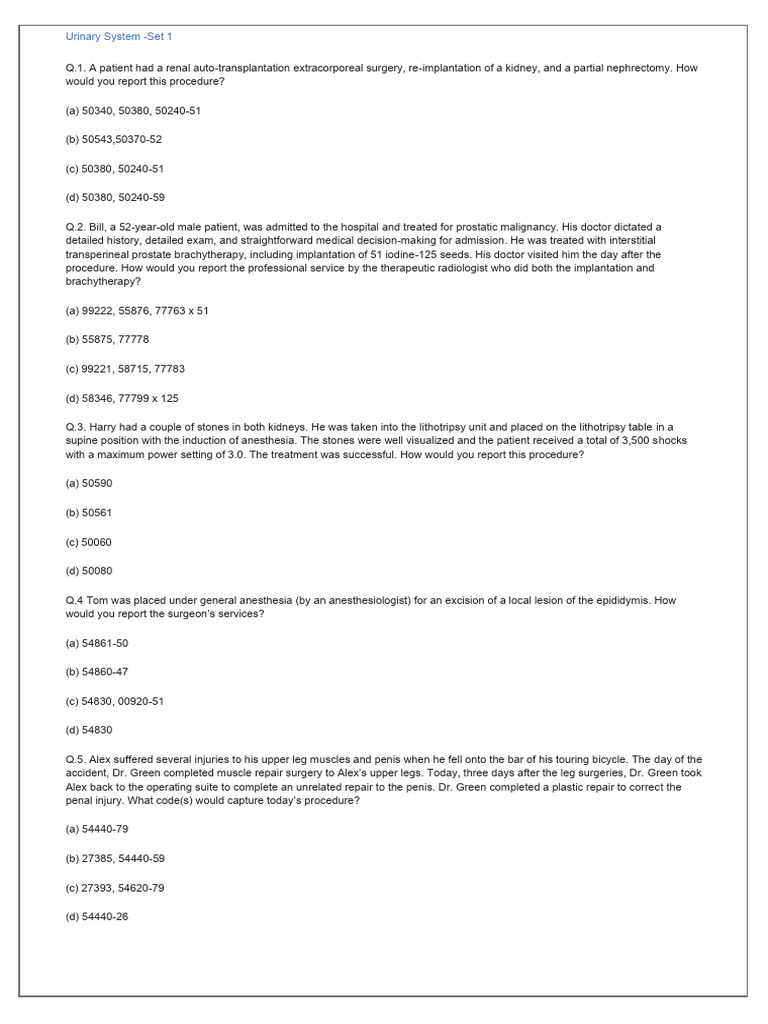 Urological Procedures and Coding Guide | PDF | Medical Procedures ...
