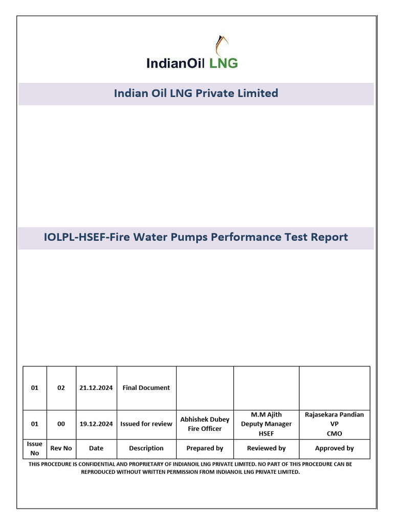 Fire Water Pump Performance Report | PDF | Pump | Liquefied Natural Gas