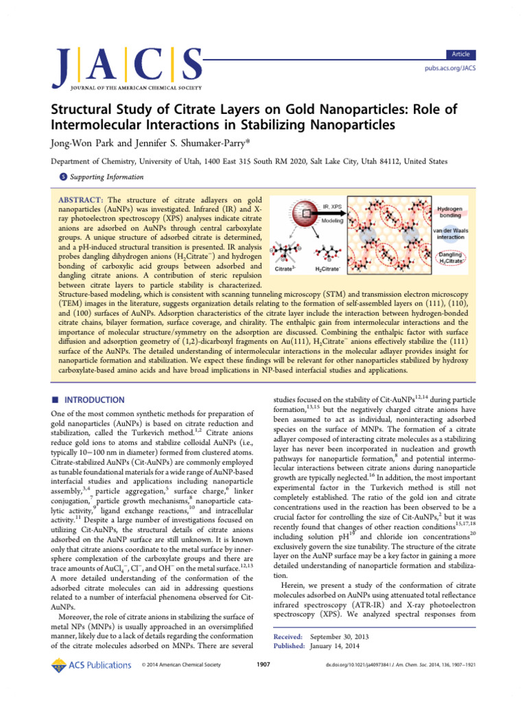 Structural Study of Citrate Layers On Gold Nanoparticles Role of | PDF ...