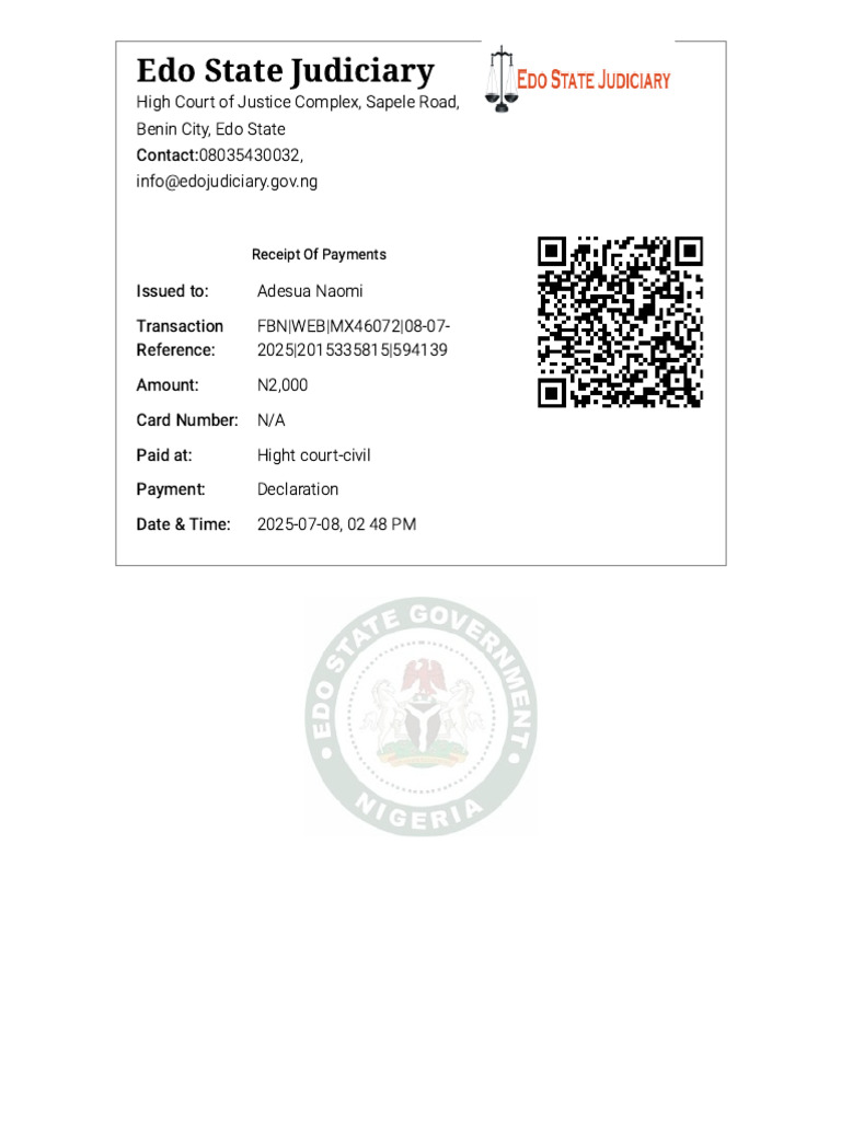 Edo State Judiciary Receipts - Print | PDF