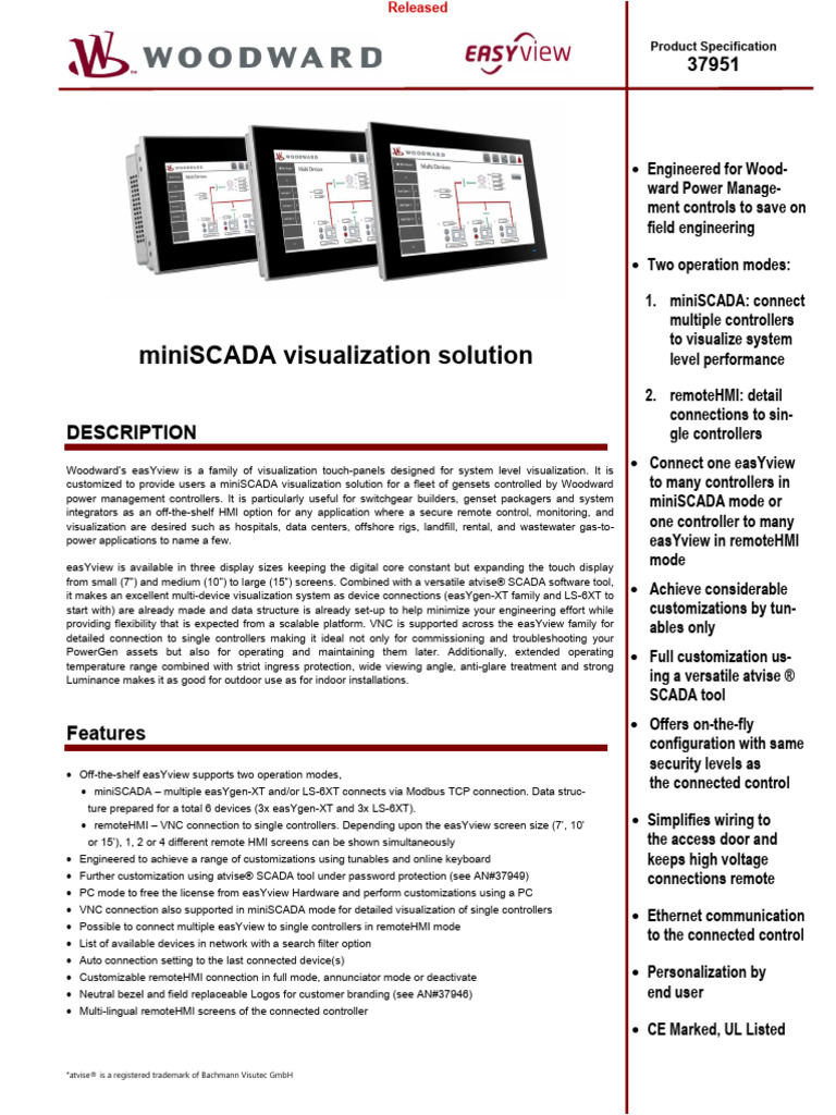 Woodward easYview HMI Specifications | PDF | User Interface | Scada