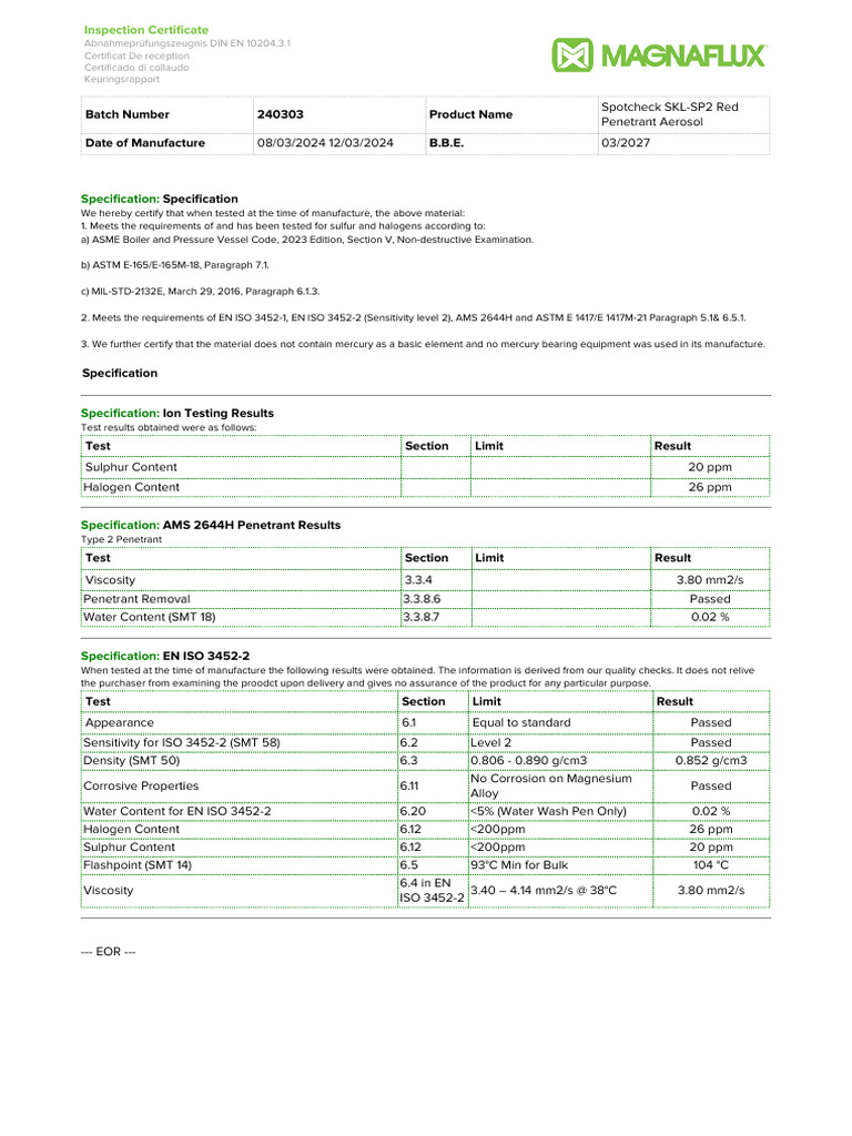 Spotcheck SKL SP2 Red Penetrant Aerosol | PDF | Industrial Processes ...
