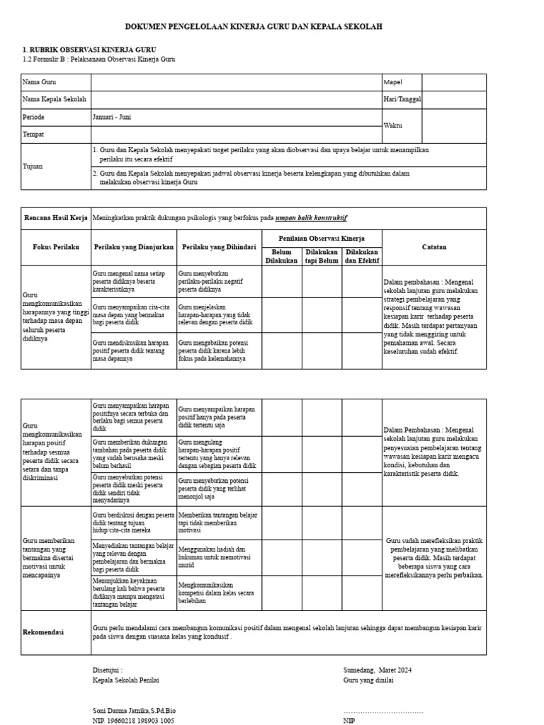 Form Observasi Umpan Balik B5.xlsx - Google Spreadsheet | PDF