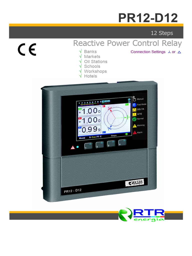 PR12-D12 Reactive Power Relay Guide | PDF | Ac Power | Capacitor