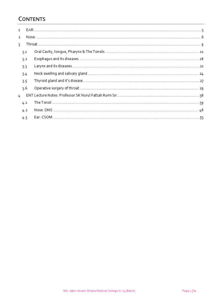 ENT Lecture Notes Overview | PDF | Bleeding | Human Nose