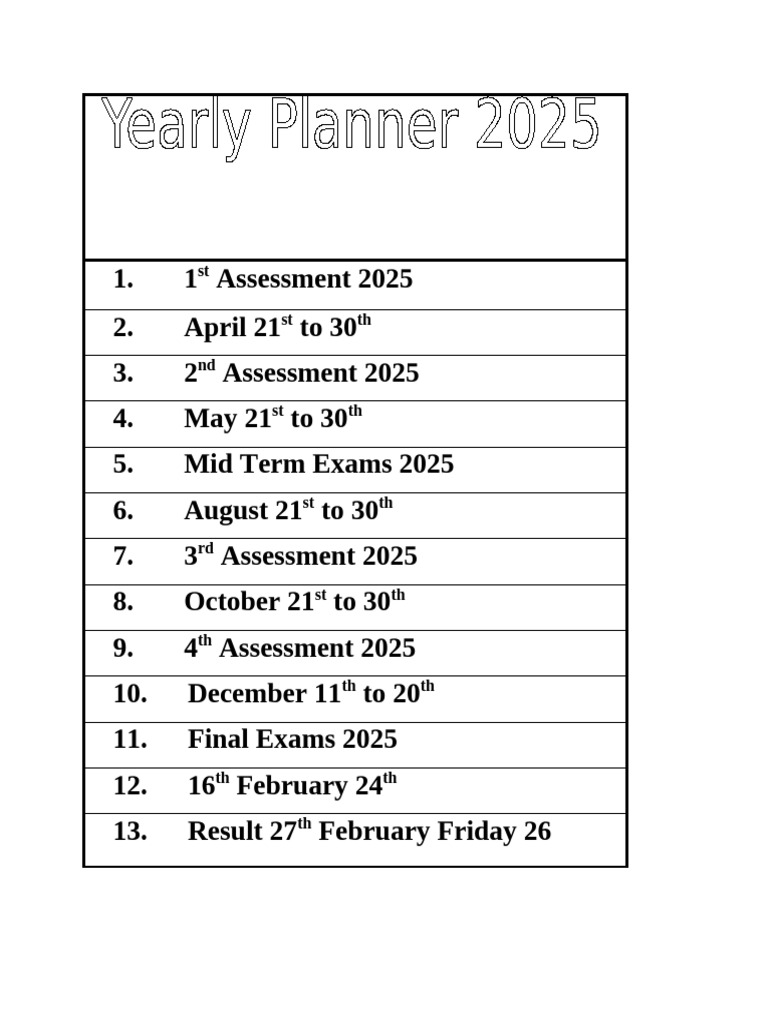 2025 Academic Assessment Schedule | PDF