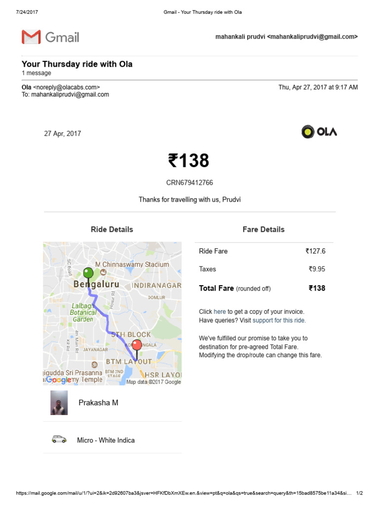 Ola Ride Confirmation and Fare Details | PDF | Passenger Rail Transport ...