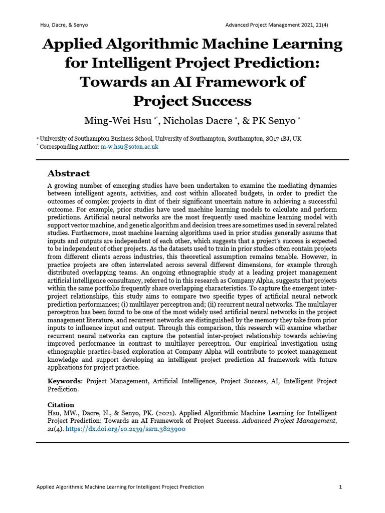 AI Framework for Project Success Prediction | PDF | Machine Learning ...