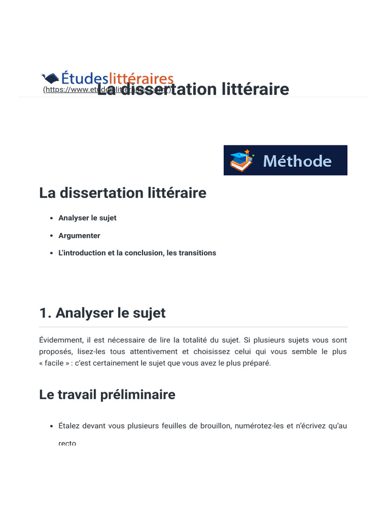 Guide de la dissertation littéraire | PDF | Argumentation
