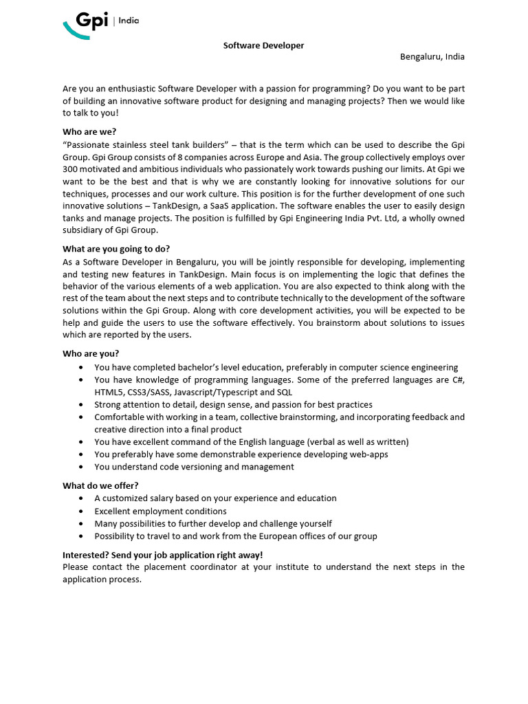 Gpi - Software Developer - 2023-October | PDF | Software | Software ...