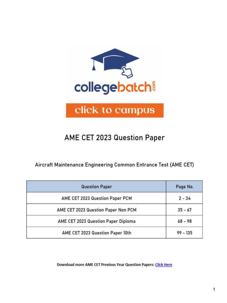 AME CET 2023 Question Paper | PDF