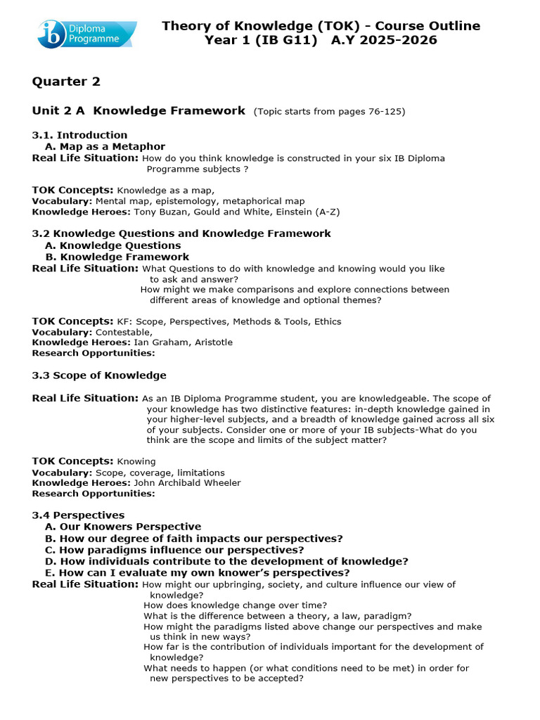 TOK Course Outline for IB G11 2025-2026 | PDF | Knowledge | Reason