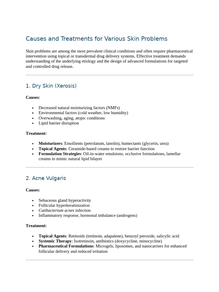 Causes and Treatments For Various Skin Problems | PDF | Topical ...