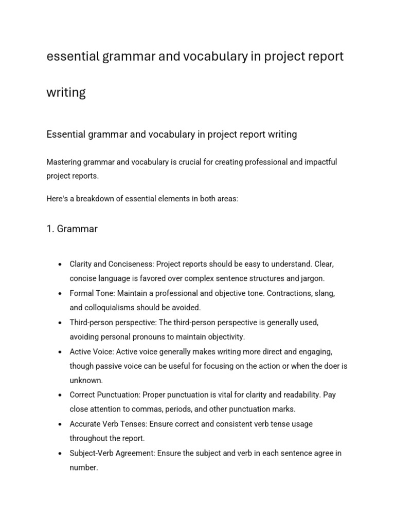 Essential Grammar for Project Reports | PDF
