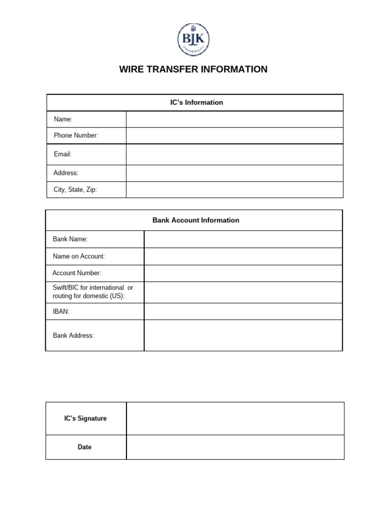 IC's Wire Transfer Information | PDF