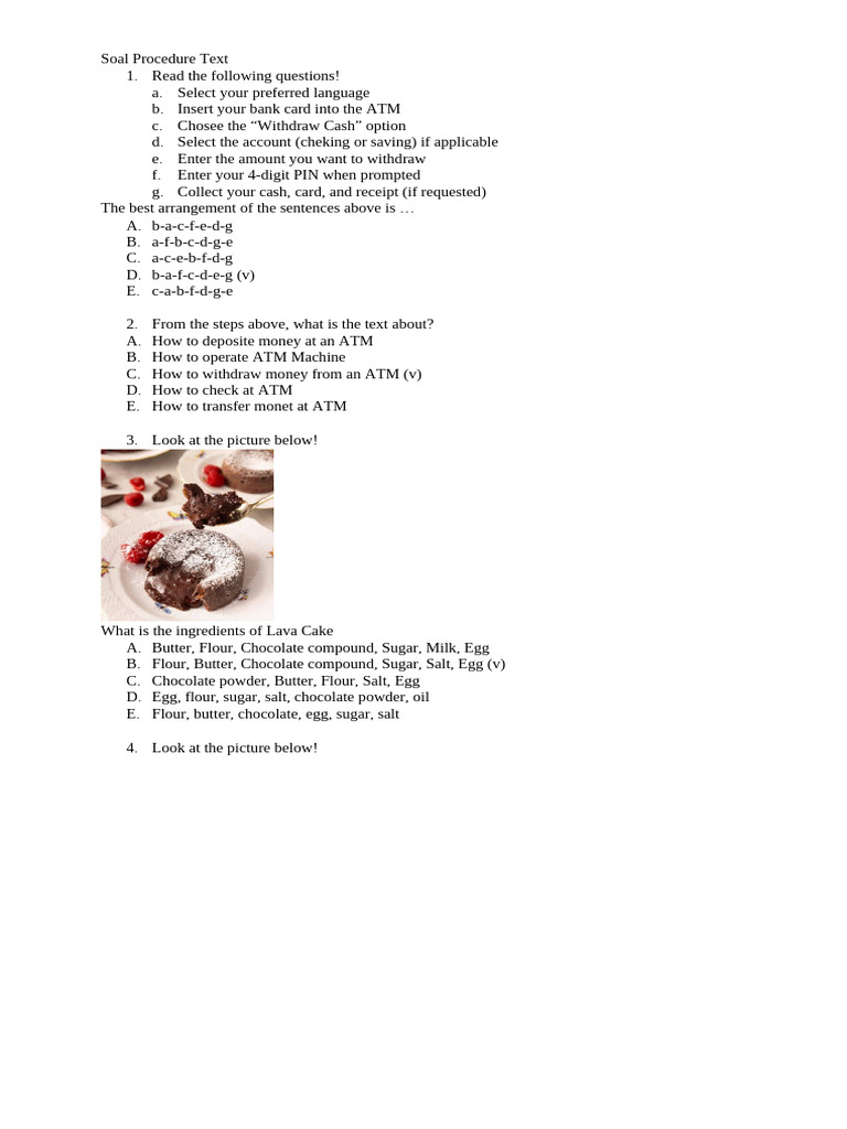 Procedure Text Questions and Answers | PDF | Chocolate | Cakes