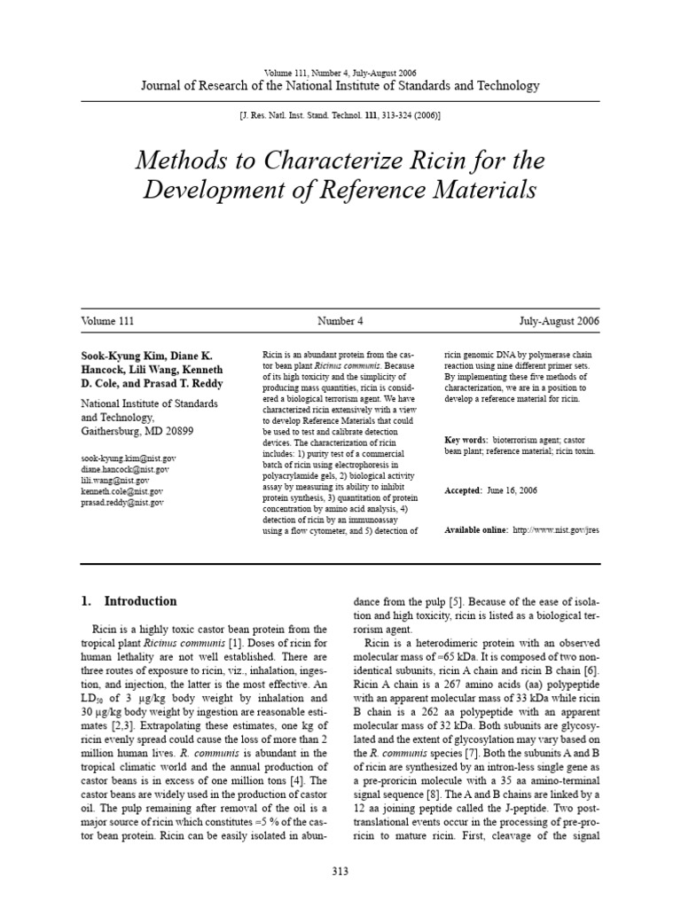 Methods To Characterize Ricin For The Development | PDF | Polymerase ...