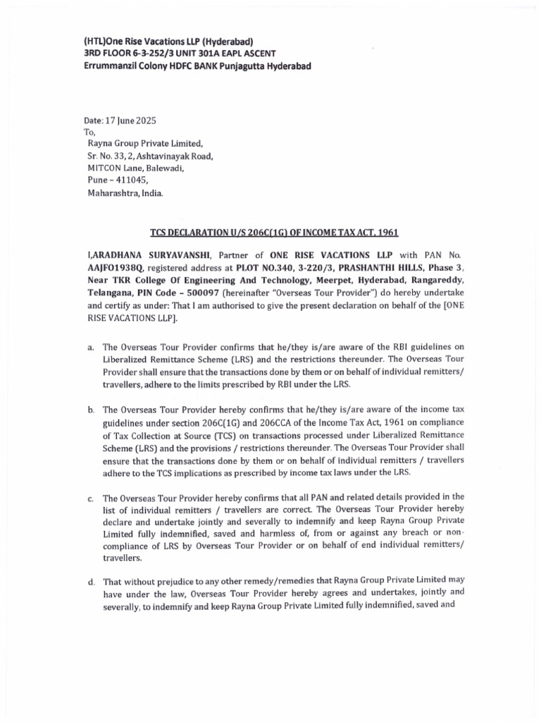 TCS Declaration | PDF
