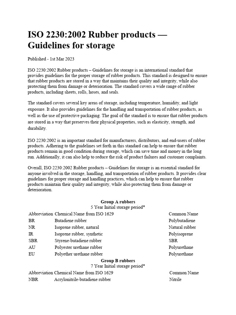 ISO 2230:2002 Rubber Storage Guidelines | PDF | Polymers | Natural Rubber