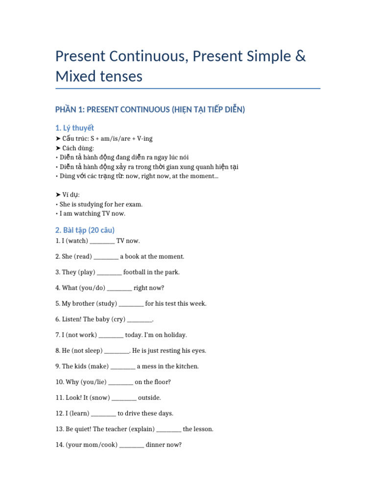 Present Continuous and Simple Tenses Guide | PDF
