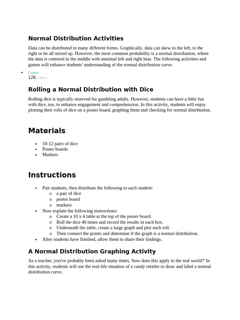 Engaging Normal Distribution Activities | PDF | Dice | Normal Distribution