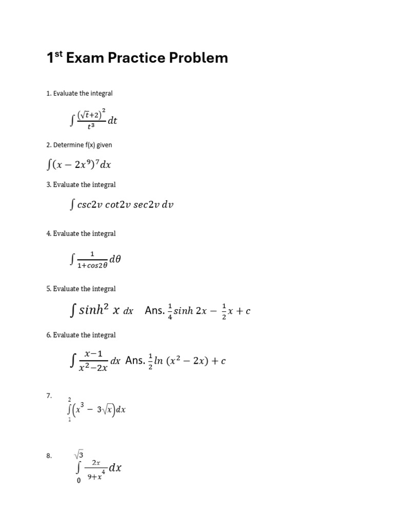 1st Exam Practice Problem | PDF