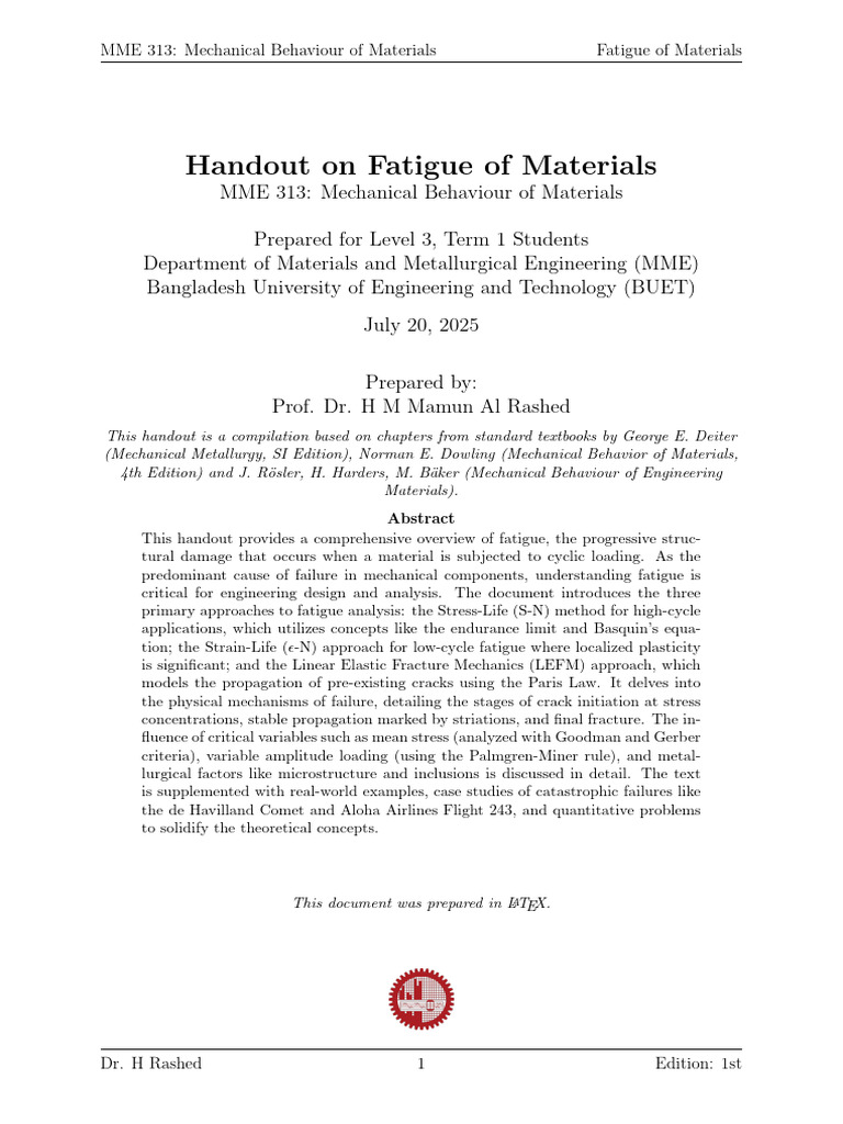 Fatigue Analysis in Materials Engineering | PDF | Fatigue (Material ...