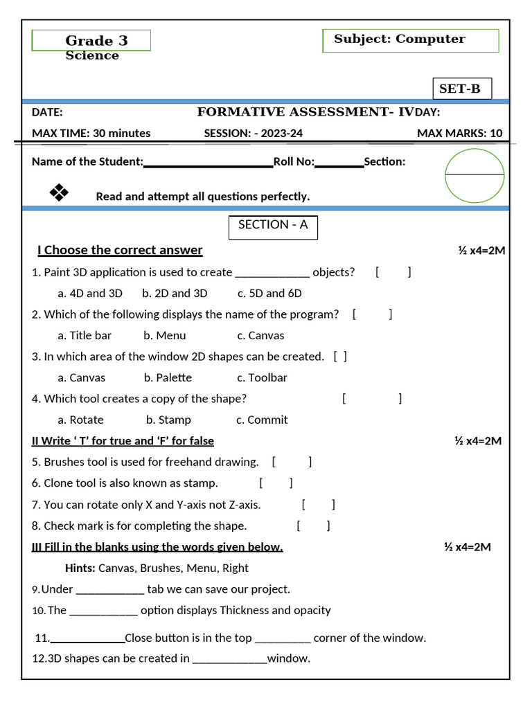 Grade 3 Computer Science Assessment | PDF