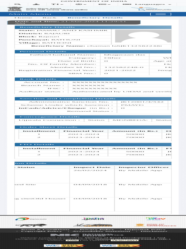 Beneficiary Details 5 Pdf Economy Of India Government